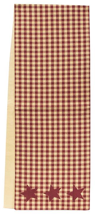 Burgundy & Tan Check Star Applique Long Runner - The Fox Decor